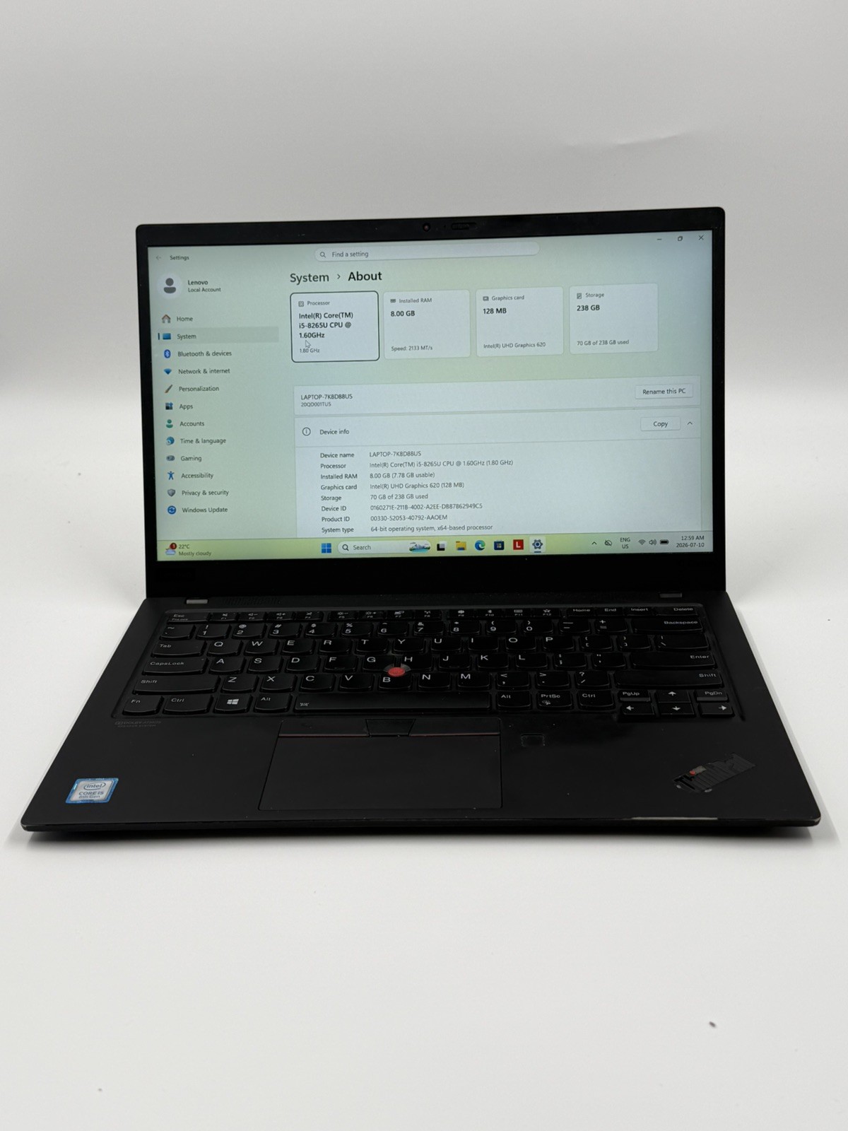 Lenovo X1 Carbon Gen 7 i5 8th Gen 8GB RAM 256 GB SSD