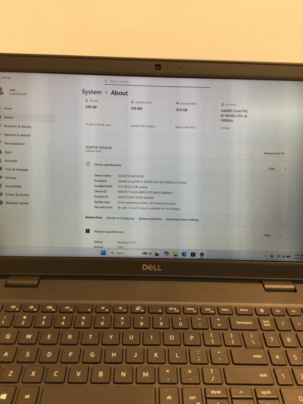 Dell Latitude 3510 15.6″Core i5 10TH GEN 12GB RAM 256GB SSD 1.60ghz** RAED**