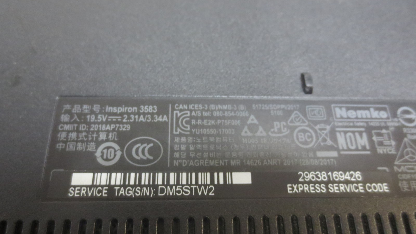 Dell Inspiron 3583 Laptop i3-8265U 1.6GHz 8GB 256GB SSD Win 10