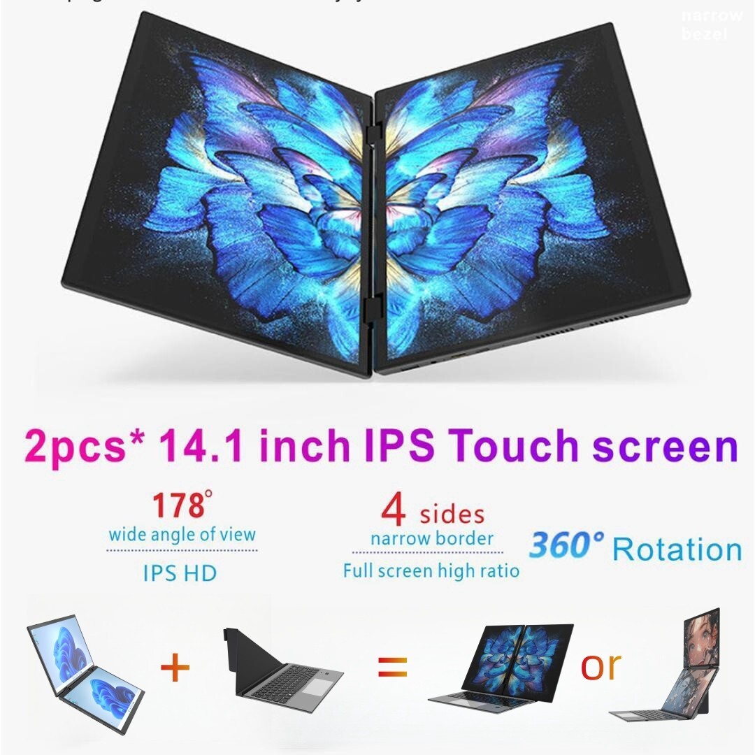 Laptop 14 Inch 2 In 1 Intel N95 Notebooks Dual Screen 16GB RAM 1TB 2240*1440