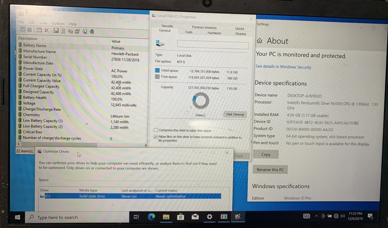HP 14-df0010nr Intel Pentium Silver N5000@1.10GHz 4GB RAM 128GB SSD WIN 10P