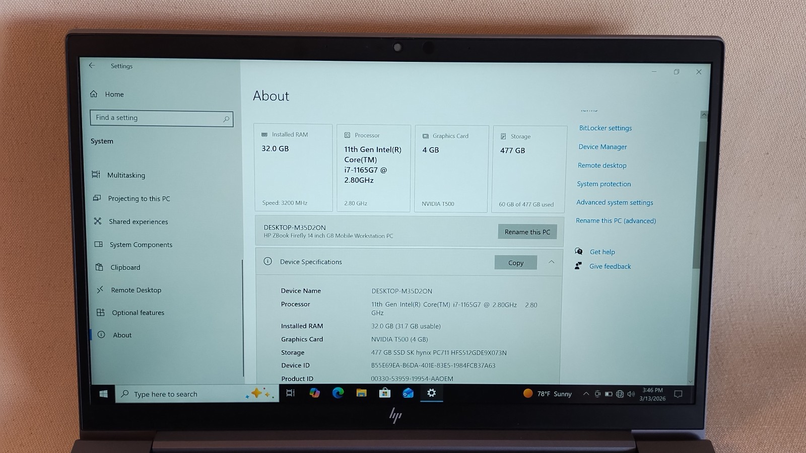 HP Z Book 14 G8 i7@2.8Ghz, 32GB RAM, 477GB Storage