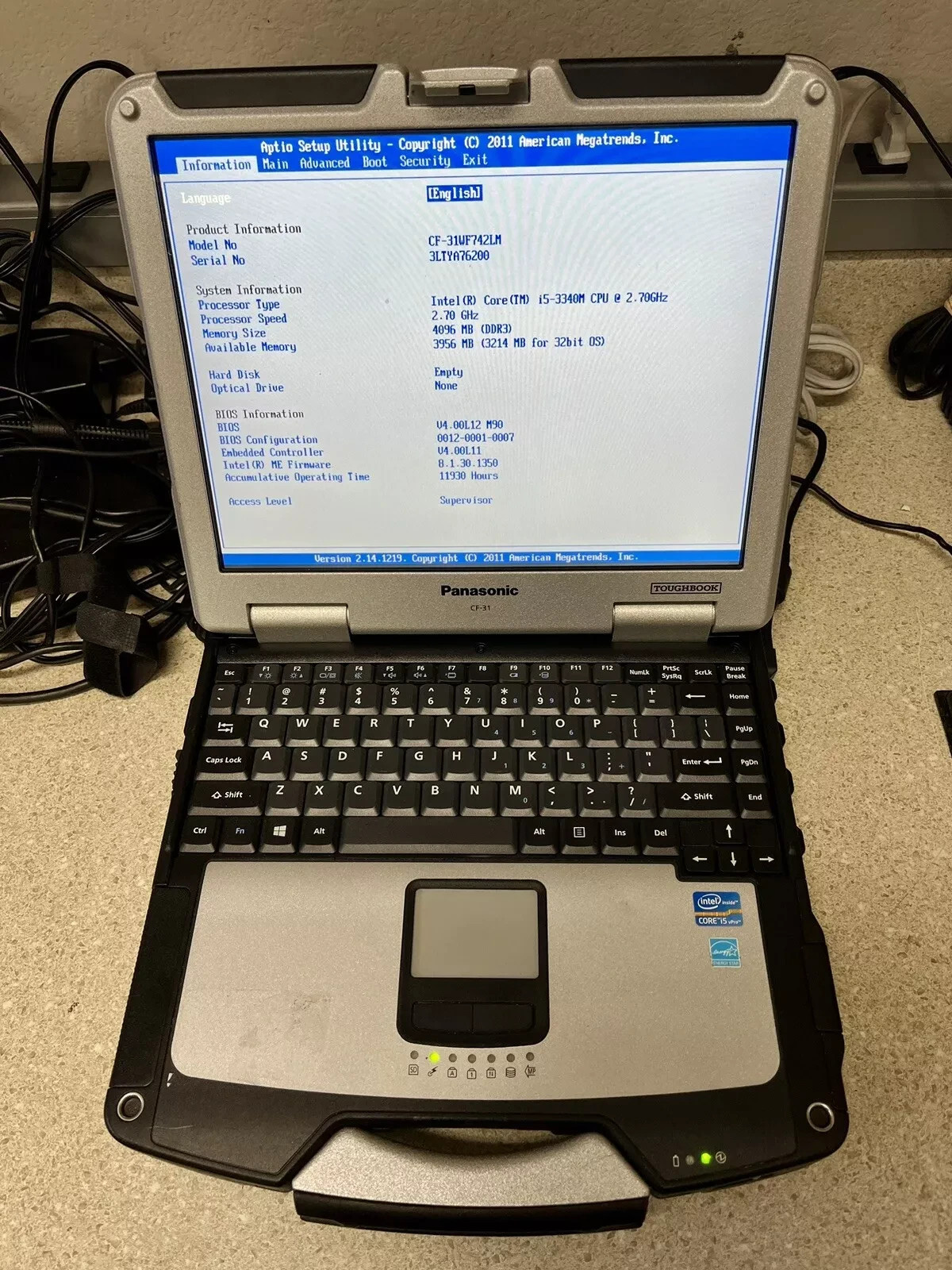 Panasonic ToughBook CF-31 Intel i5-3340M 4GB RAM @2.70GHz No Hdd No Caddy