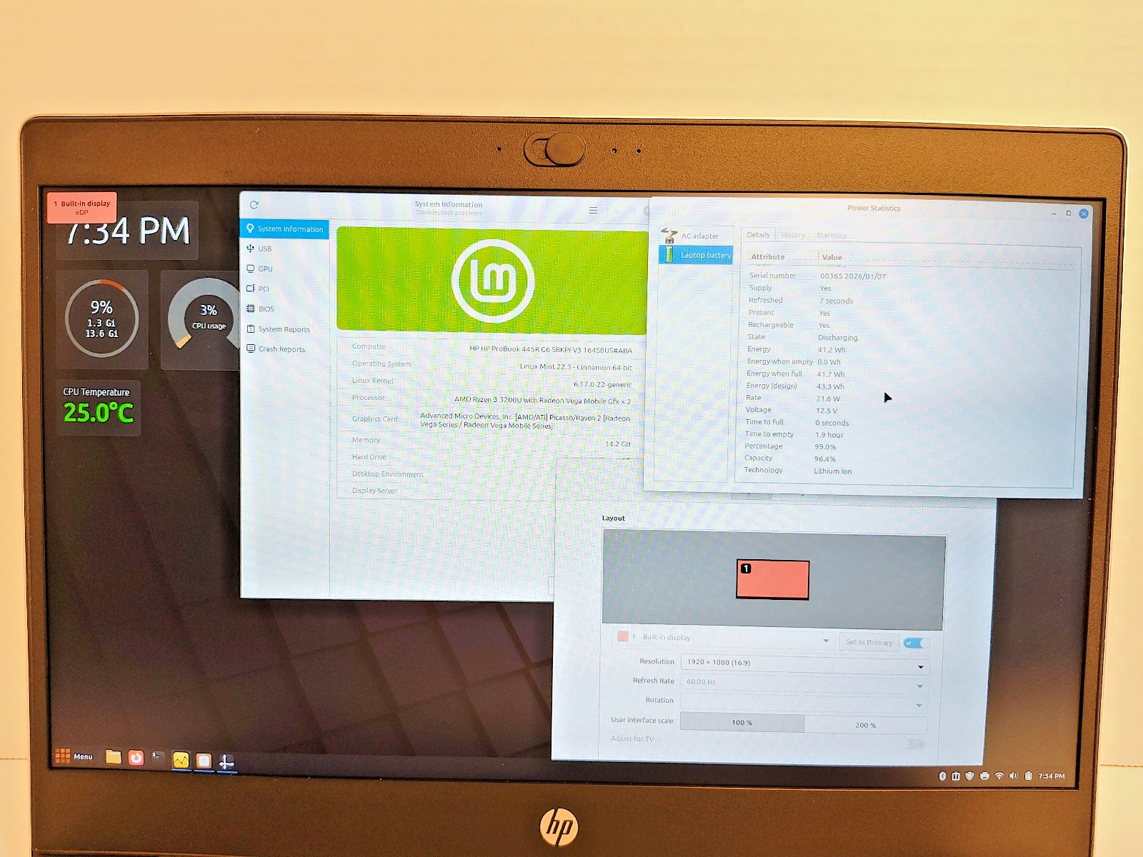 HP ProBook 445R G6 | 16GB RAM | 512GB SSD | Linux Mint 22 | Light, Slim, Portabl