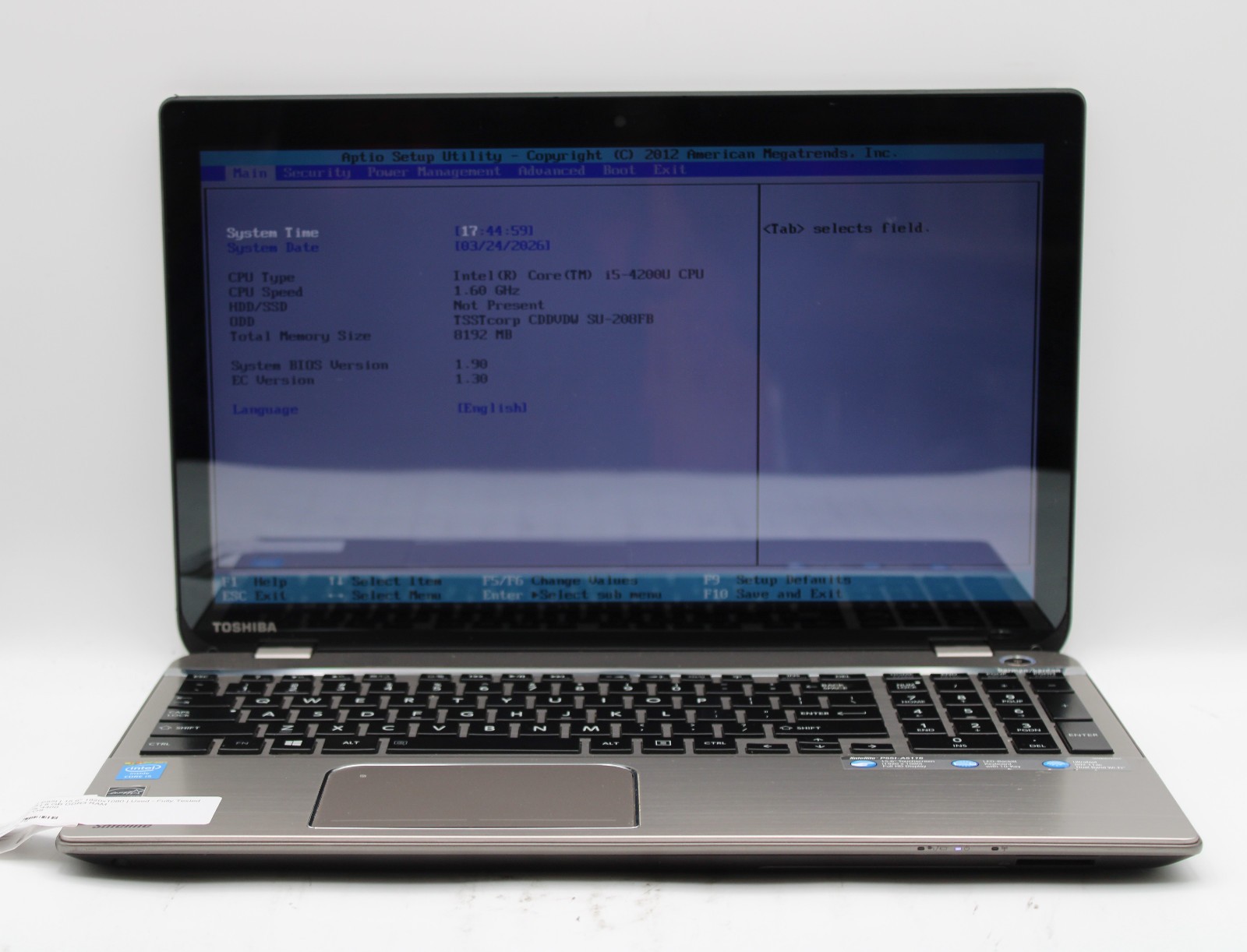 Toshiba Satellite P55t Touch i5-4200U @ 1.6 GHz 8GB RAM No SSD No OS