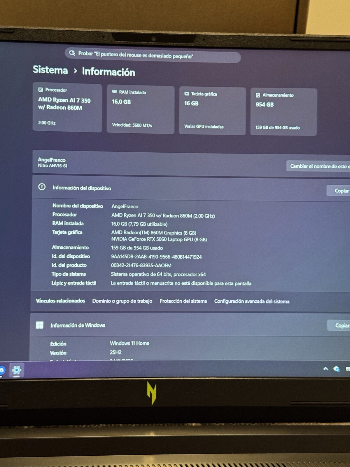 Acer Nitro V16 16″ FHD 180Hz Ryzen 7 350 RTX 5060 16GB 1TB Gaming Laptop
