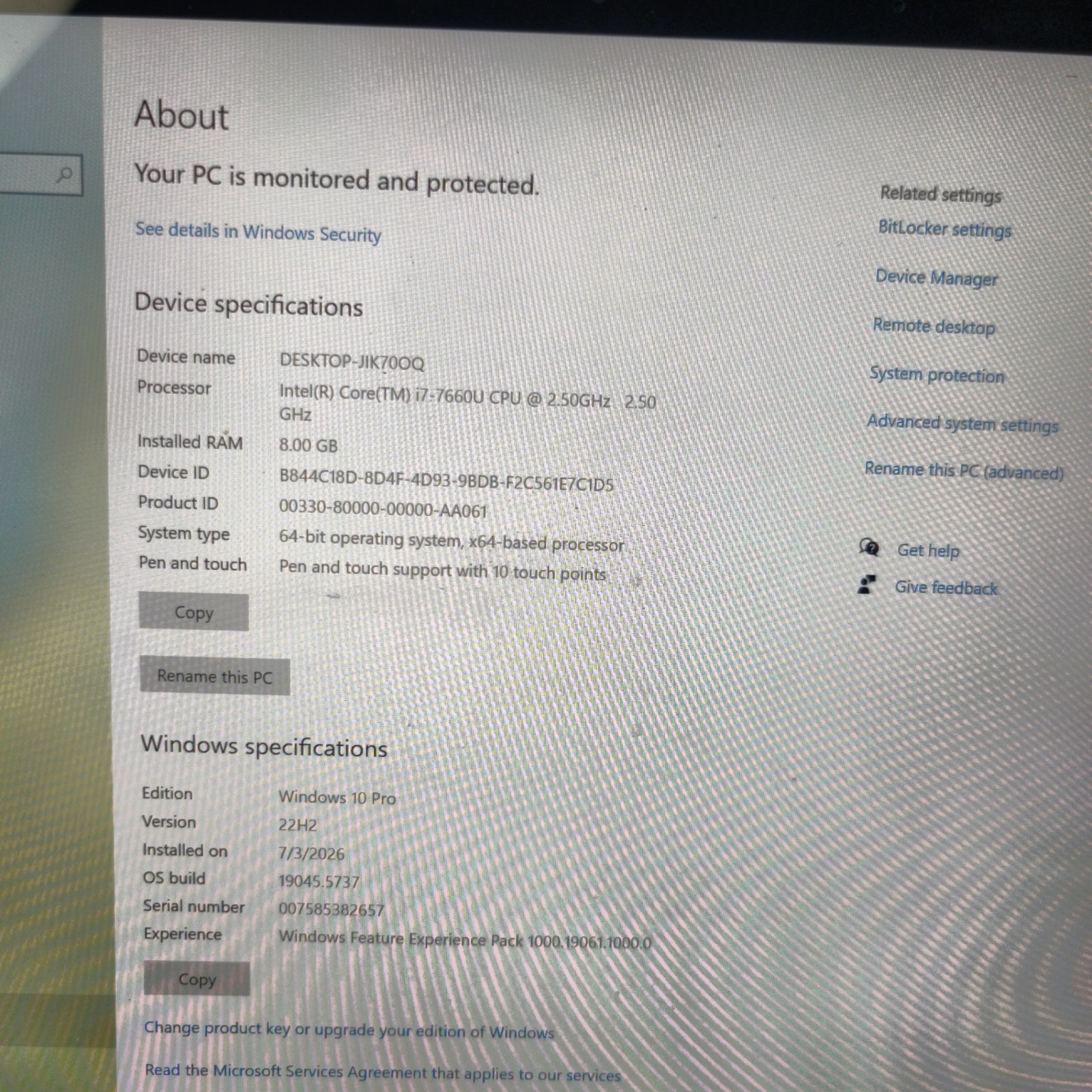 Microsoft Surface 2, 1769 i7-7660U 8G 256GB W10PRO FAIR CONDITION, No Adapter