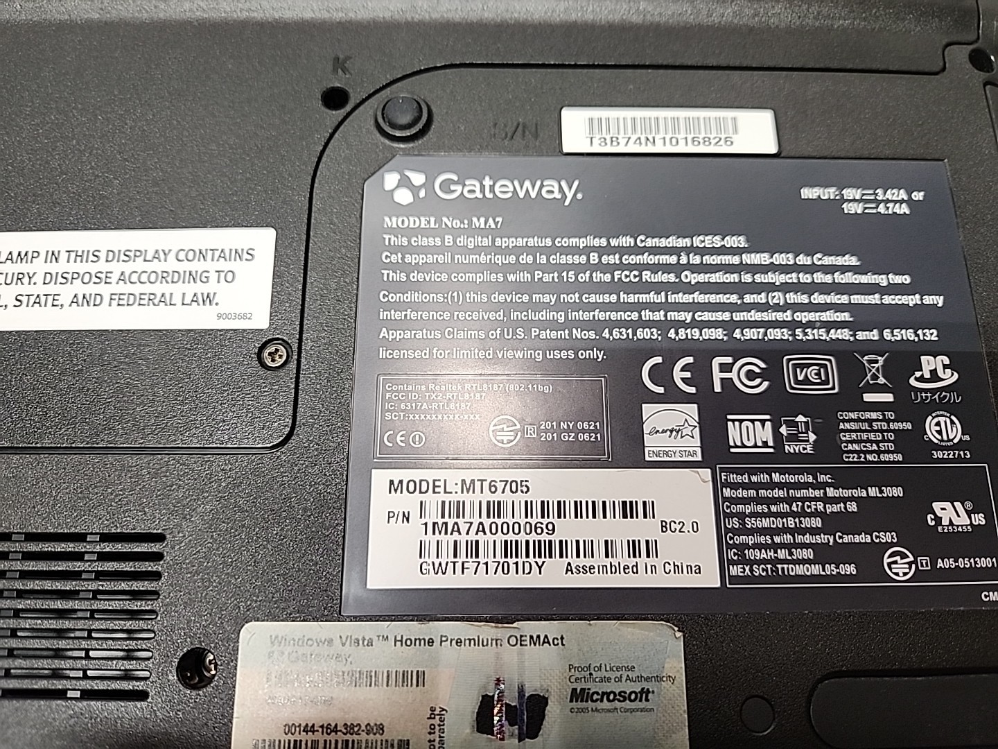 Gateway MA7 MT6705 Intel Core 2 T5500 1.66GHz/2GB RAM/160GB HDD/15.4″ Win Xp