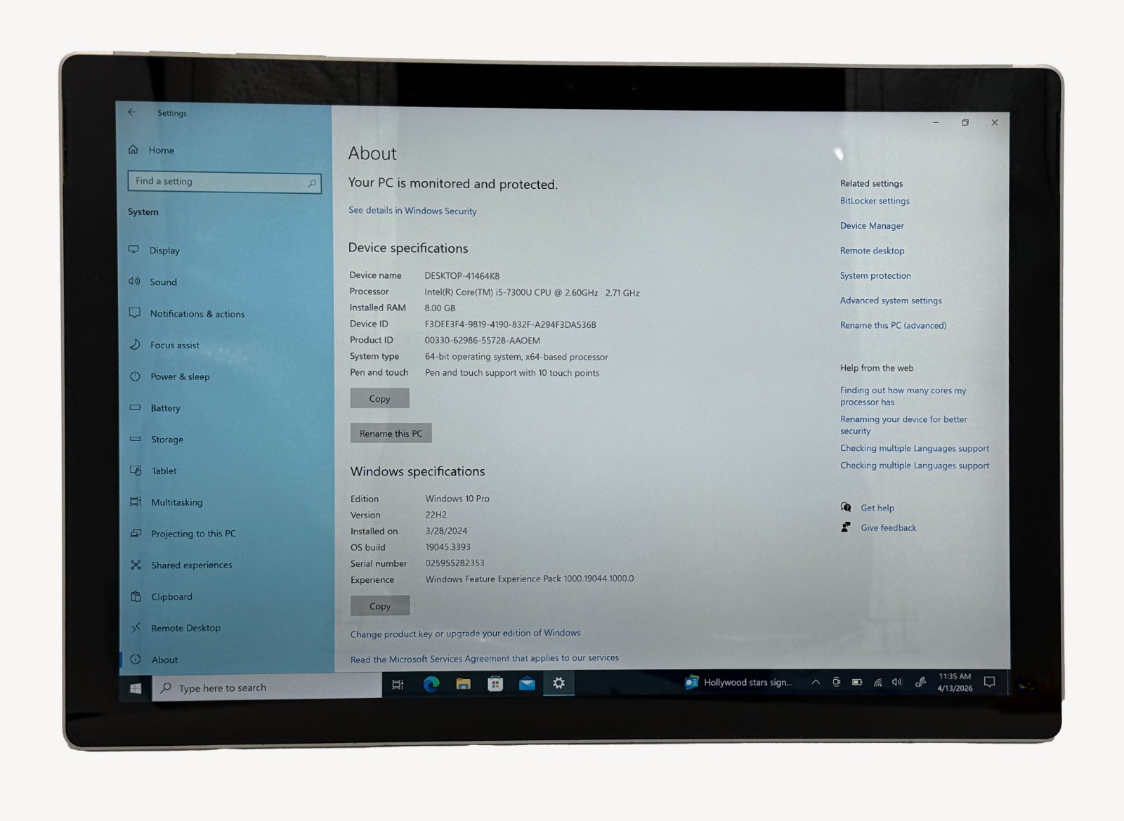 Microsoft Surface Pro 5 1796 i5-7300 2.6GHz 8GB RAM 256GB SSD Windows 10