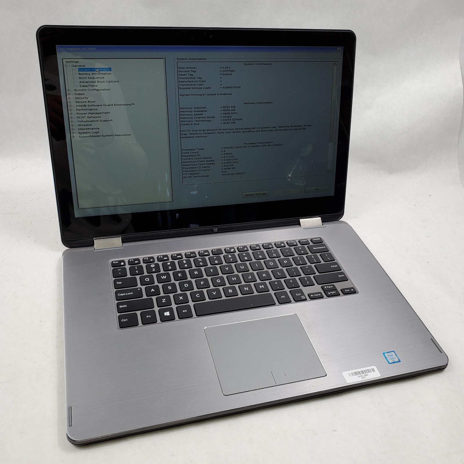 DELL INSPIRON 7568 | INTEL CORE I7-6500U 2.50GHZ 8GB RAM 1TB HDD NO OS