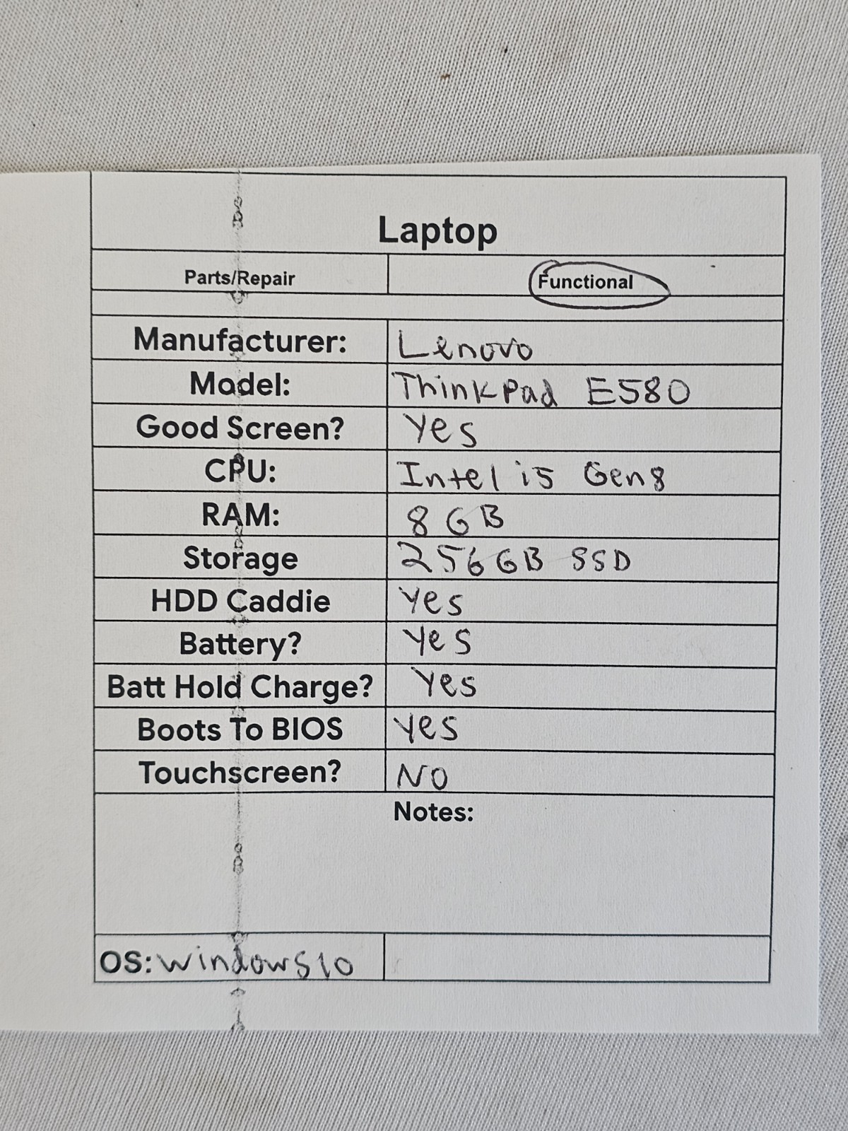 Lenovo ThinkPad E580 Laptop – Intel i5 Gen 8 – 8GB RAM – 256GB SSD – Windows 10