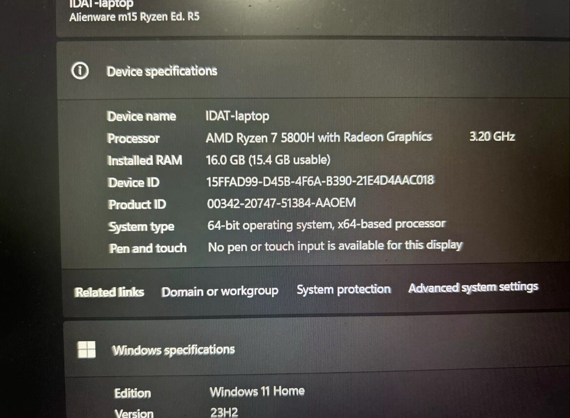 Alienware M15 R5 Ryzen Edition, Gaming Laptop. 16 Gigs Of Ram, 3050ti Ryzen 7