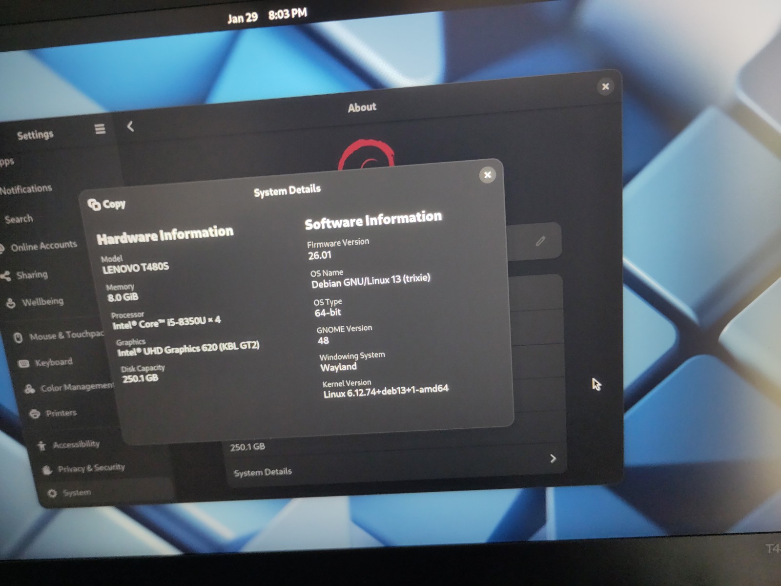 Libreboot ThinkPad T480s | i5-8350U | 8 GB RAM | 250 GB SSD