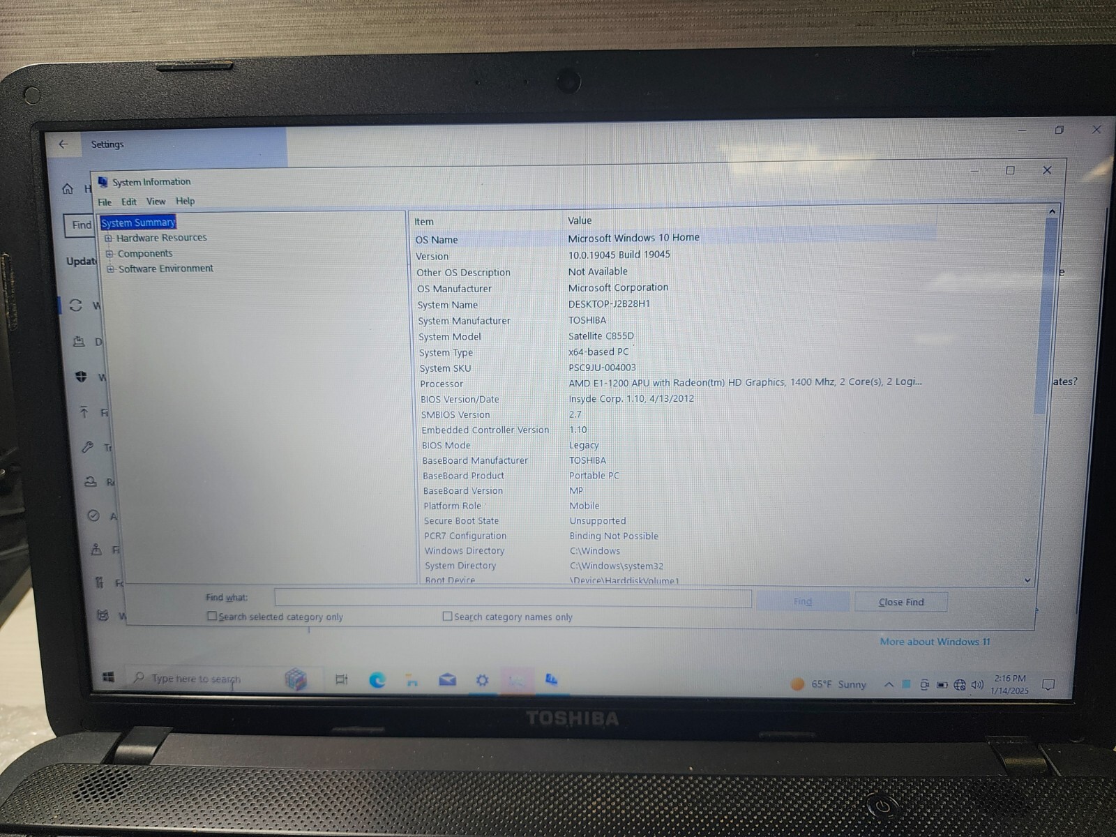 Toshiba Satellite C855D-S5229 AMD E1-1200 1.40GHz 4GB RAM 240GB SSD
