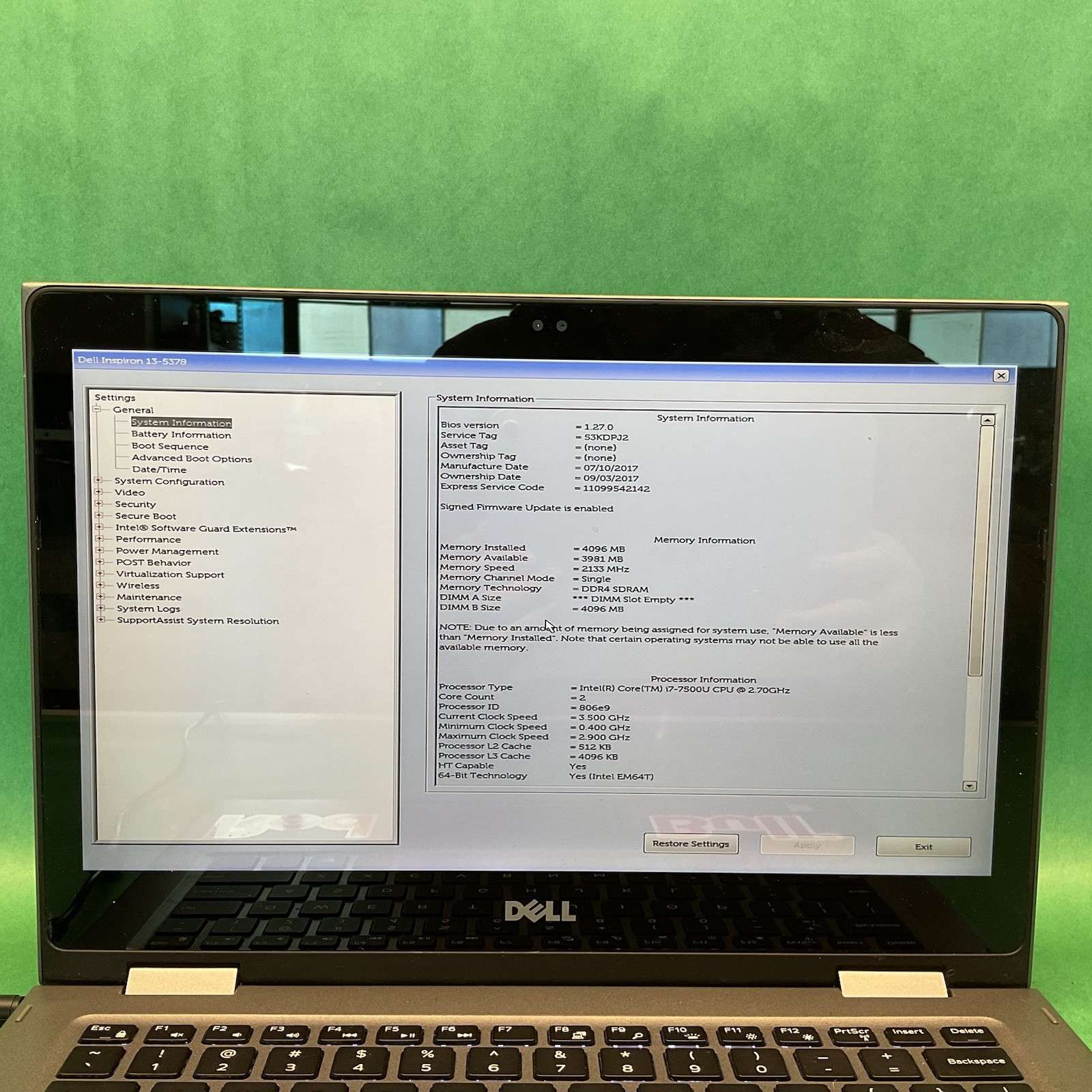 Dell Inspiron 13 5378 Intel Core i7 – Powers On – NO HARD DRIVE- Untested