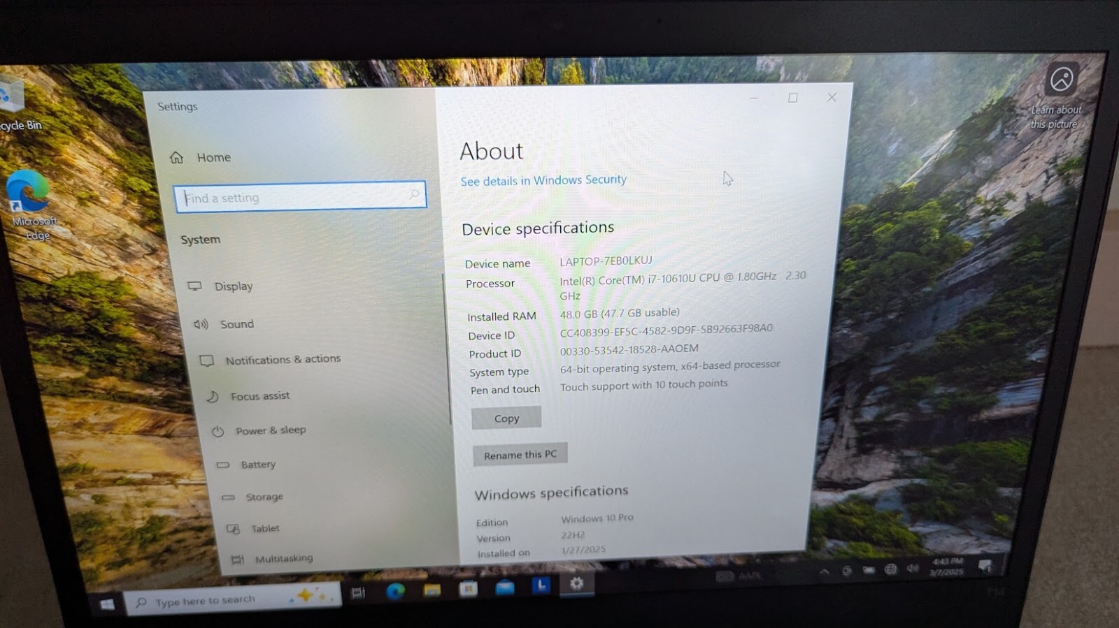 Lenovo T14 G1 i7-10610U 48GB RAM/500 GB SSD – Win 10 Pro TOUCHSCREEN