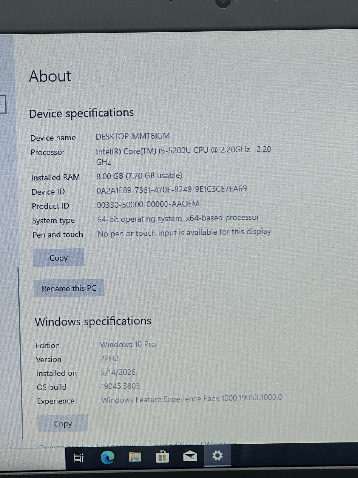 LENOVO THINKPAD T550 8GB RAM 256 SSD INTEL i5 5300U 5TH GEN 15.6