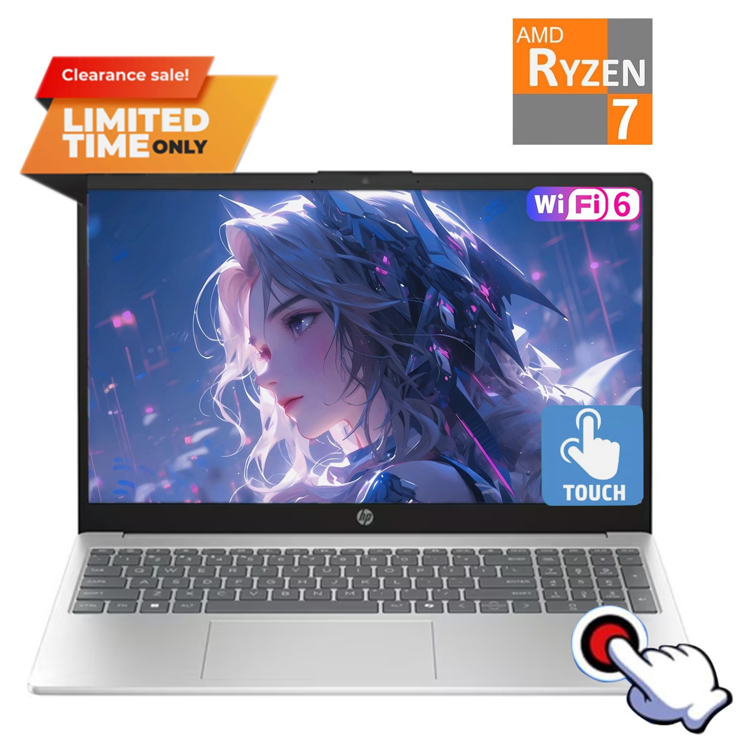 2025 HP 15 15.6″IPS touch  laptop,AMD Ryzen 7 7730U 16GB 2TSSD Silver
