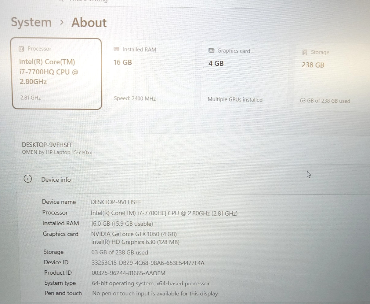 HP Omen 15-ce018dx 15.6″ (256GB SSD, i7 7th Gen, 16GB RAM) – BAD BATTERY, FF OTH