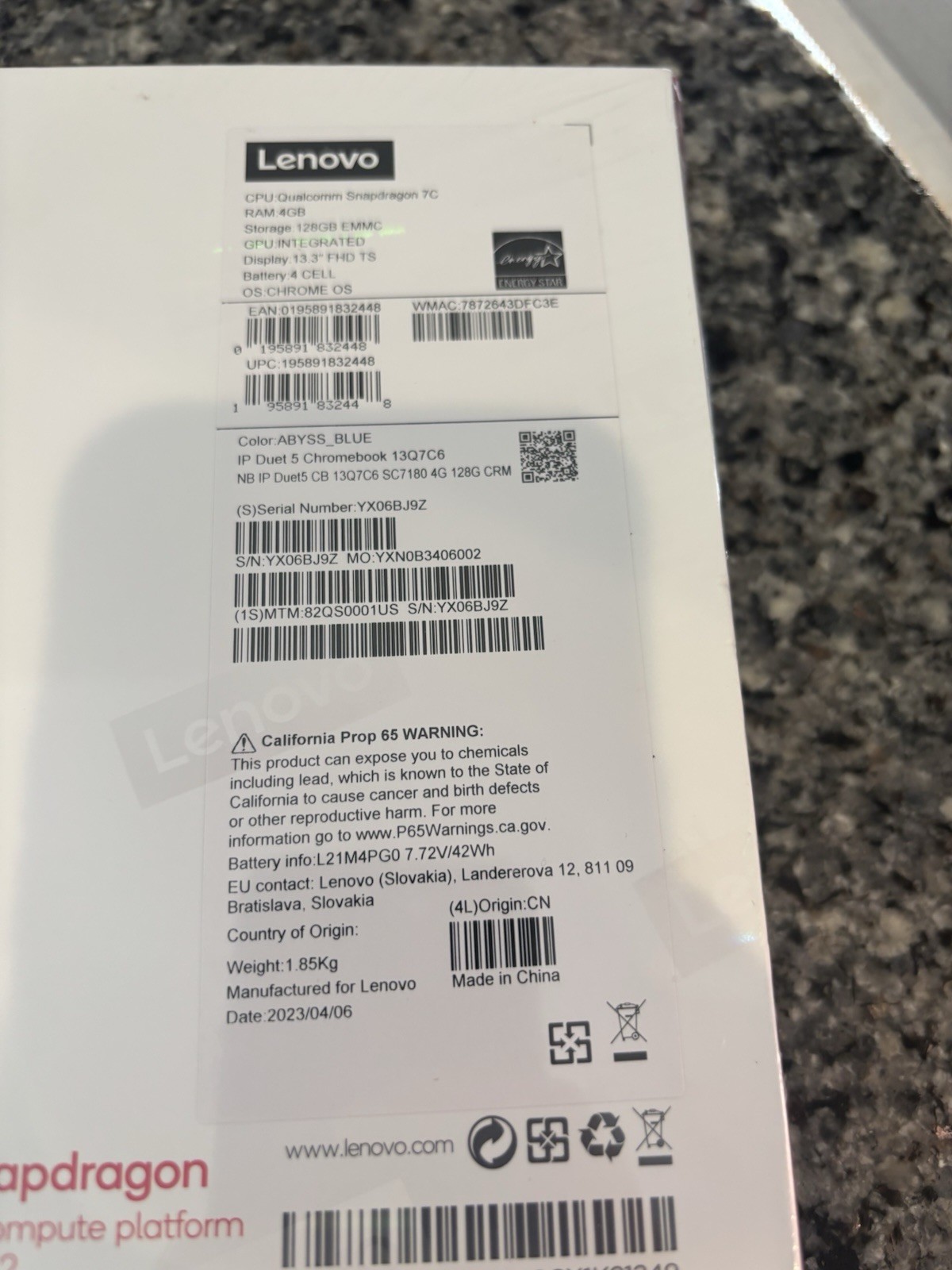 Lenovo IP Duet 5 Chromebook 13Q7C6 13.3″ 128GB eMMC, Qualcomm Snapdragon 7