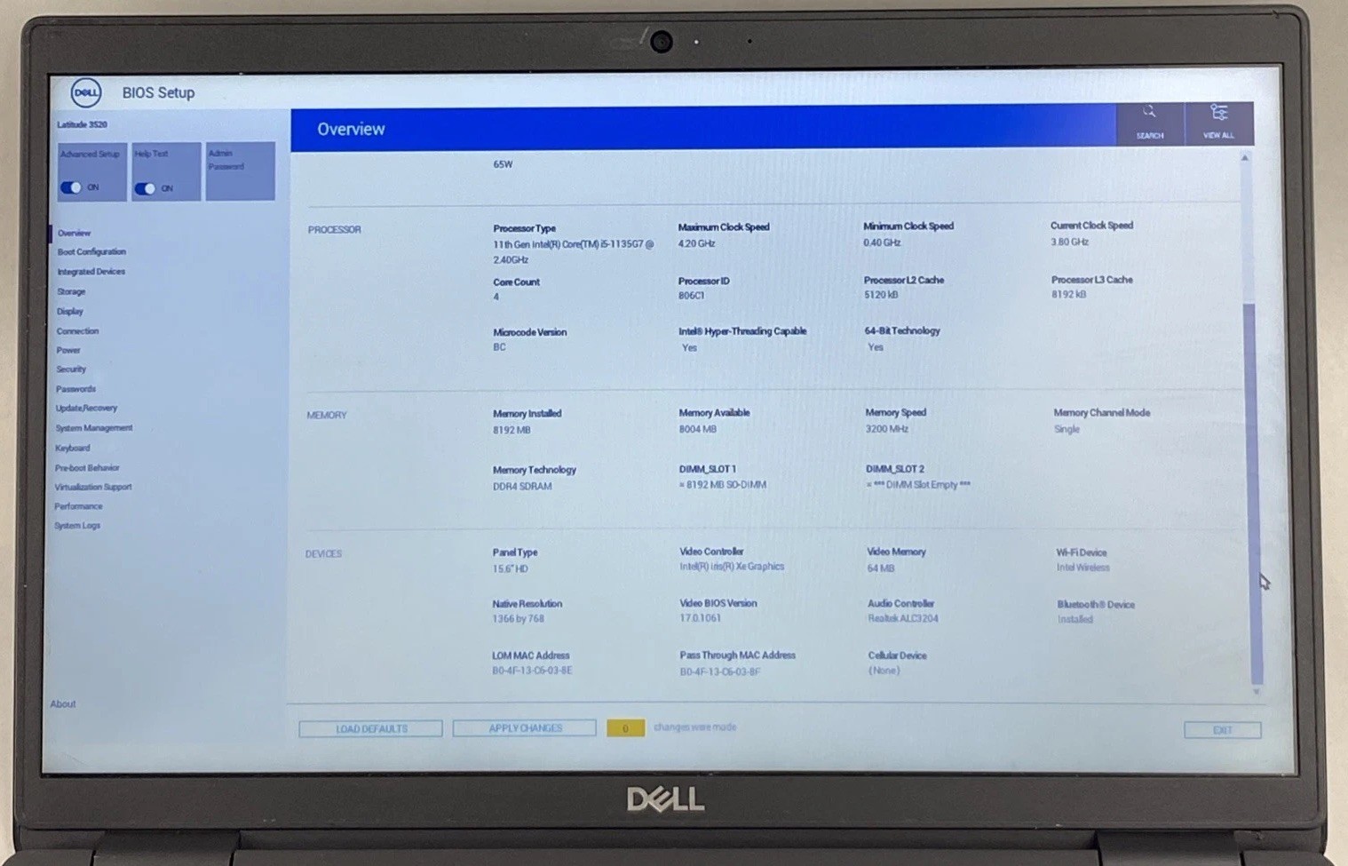 Dell Latitude 3520 Intel Core i5-1135G7 2.40GHz 8GB RAM 15.6″ No HDD No OS