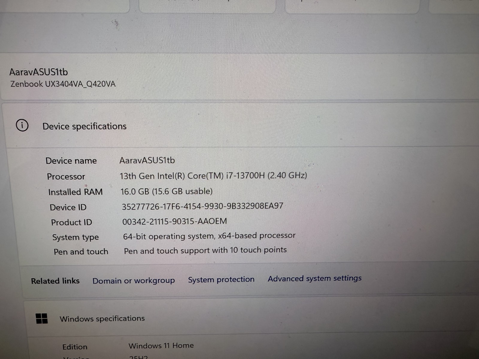 Asus zenbook Intel Core i7 13th Gen i7 13700H -16 GB DDR5 RAM-1 TB SSD