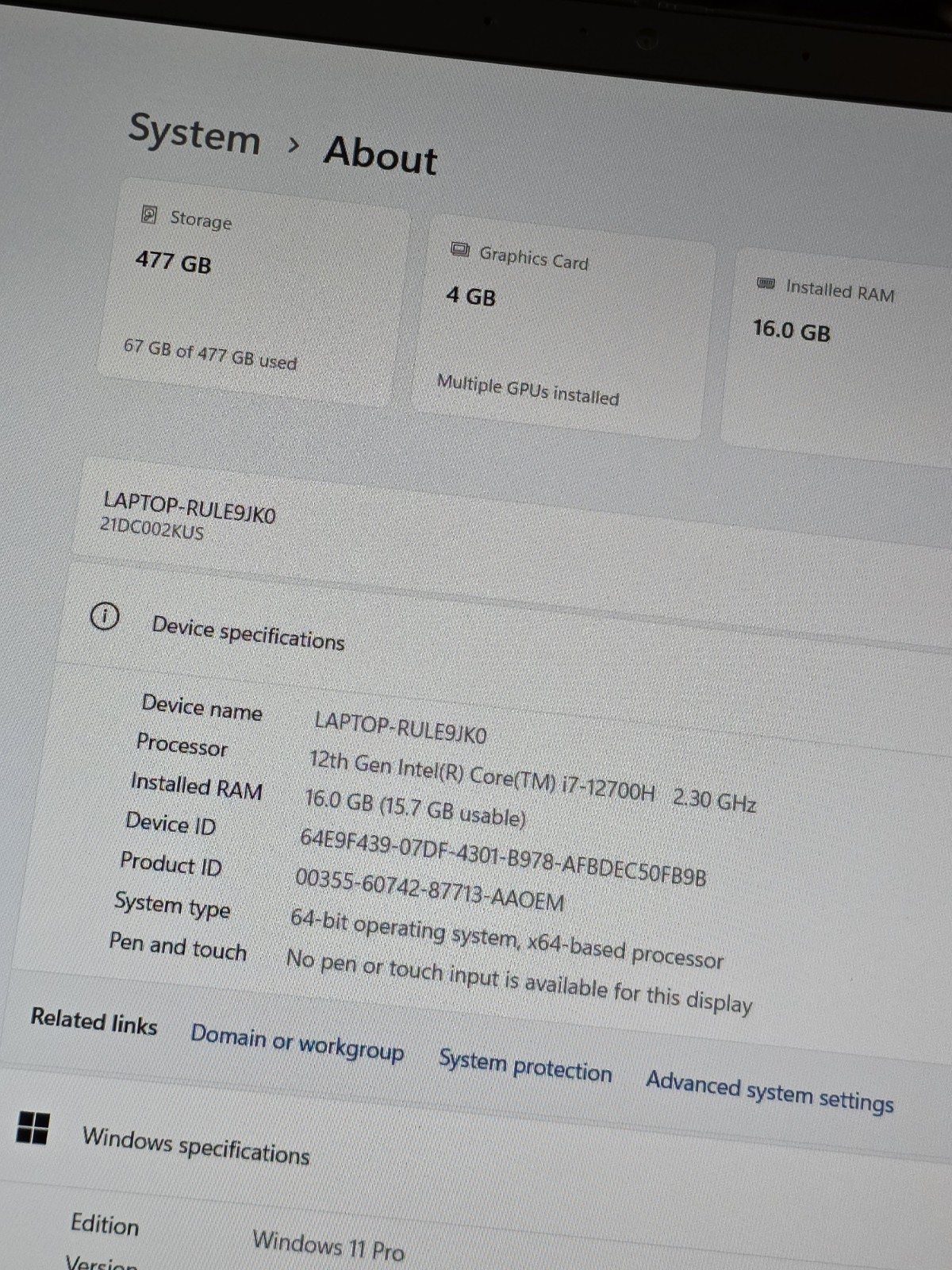 Lenovo ThinkPad P1 Gen 5 16″ Laptop i7-12700H DDR5 16GB 512GB SSD RTX A1000 4GB