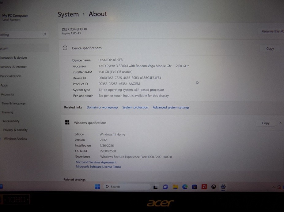 Acer Aspire 5 A515-43 15.6″ 500GB +250GB 16GB Win11 ***Gaming PC Laptop Computer