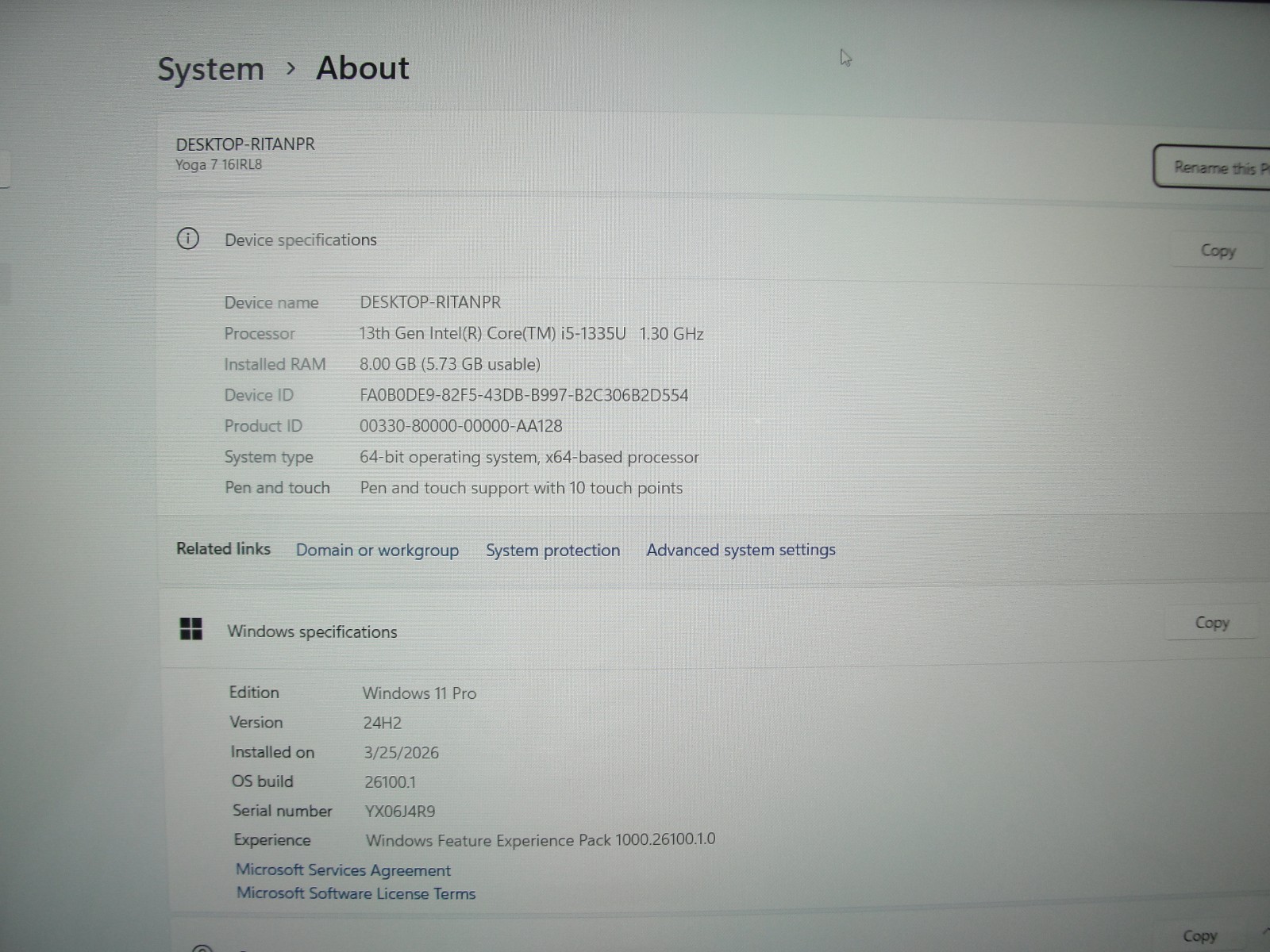 Lenovo Yoga 7 16IRL8 16” WUXGA TOUCH Core i5-1335U 1.3GHz 8GB RAM 512GB SSD+P/A