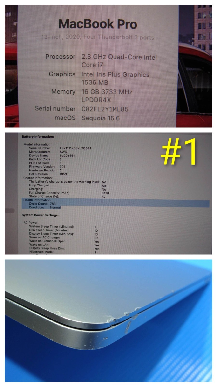 Apple MacBook Pro 13″ (2020) A2251/BTO i7-1068NG7 2.3GHz 16GB 512GB OS Sequoia