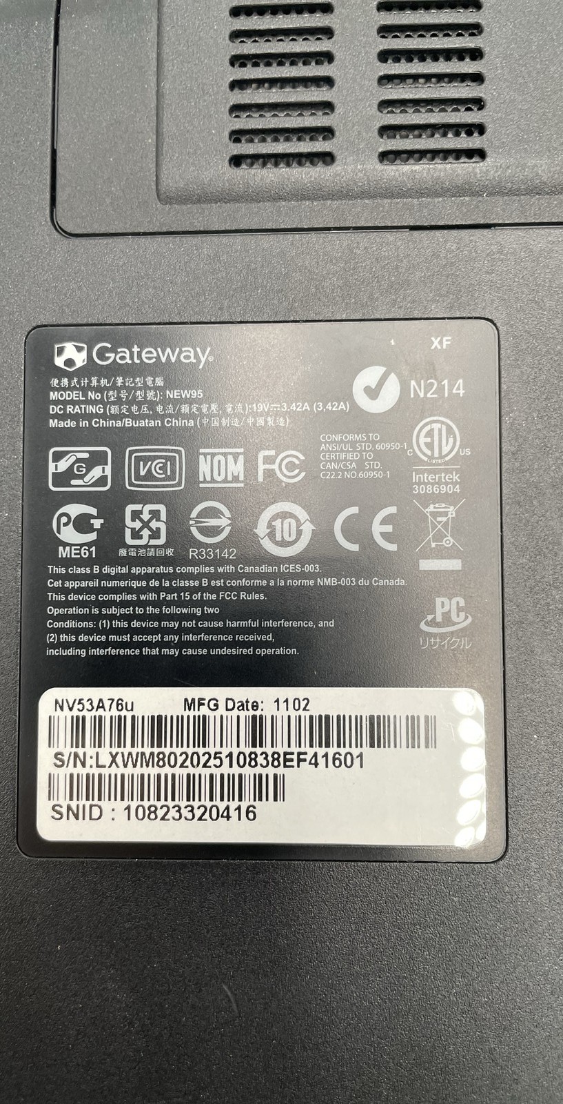 Gateway NV53A NEW95 15.6″ AMD Phenom II X4 N970 Laptop No HDD Unit