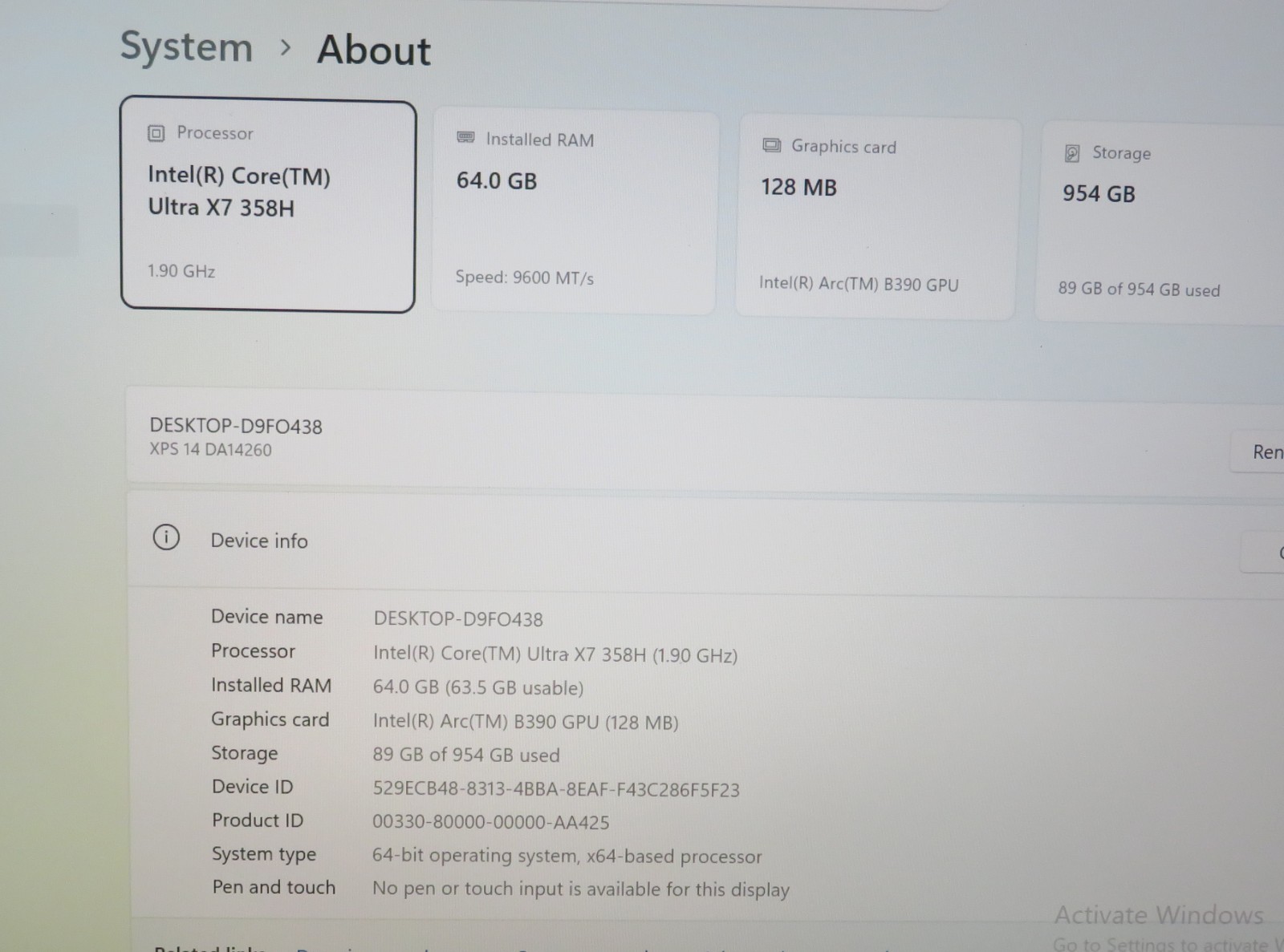Dell XPS14 DA14260 14″ Intel Core Ultra X7 358H 64GB RAM 1TB SSD Arc B390 2026