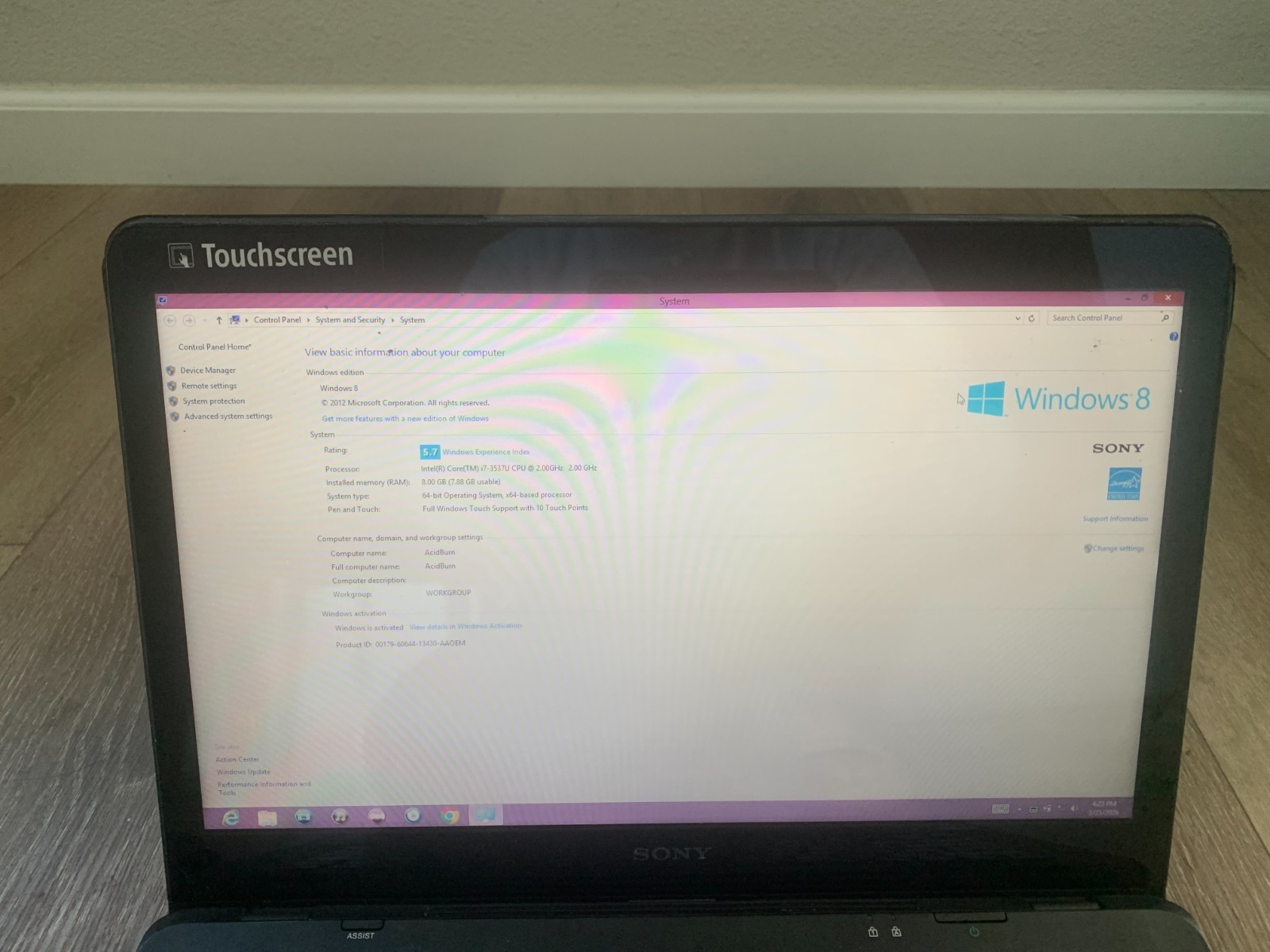 Sony SVF14AC1QL Laptop 14″ Intel Core i7-3537U 2.00GHz 8GB RAM 750GB HDD Win 8