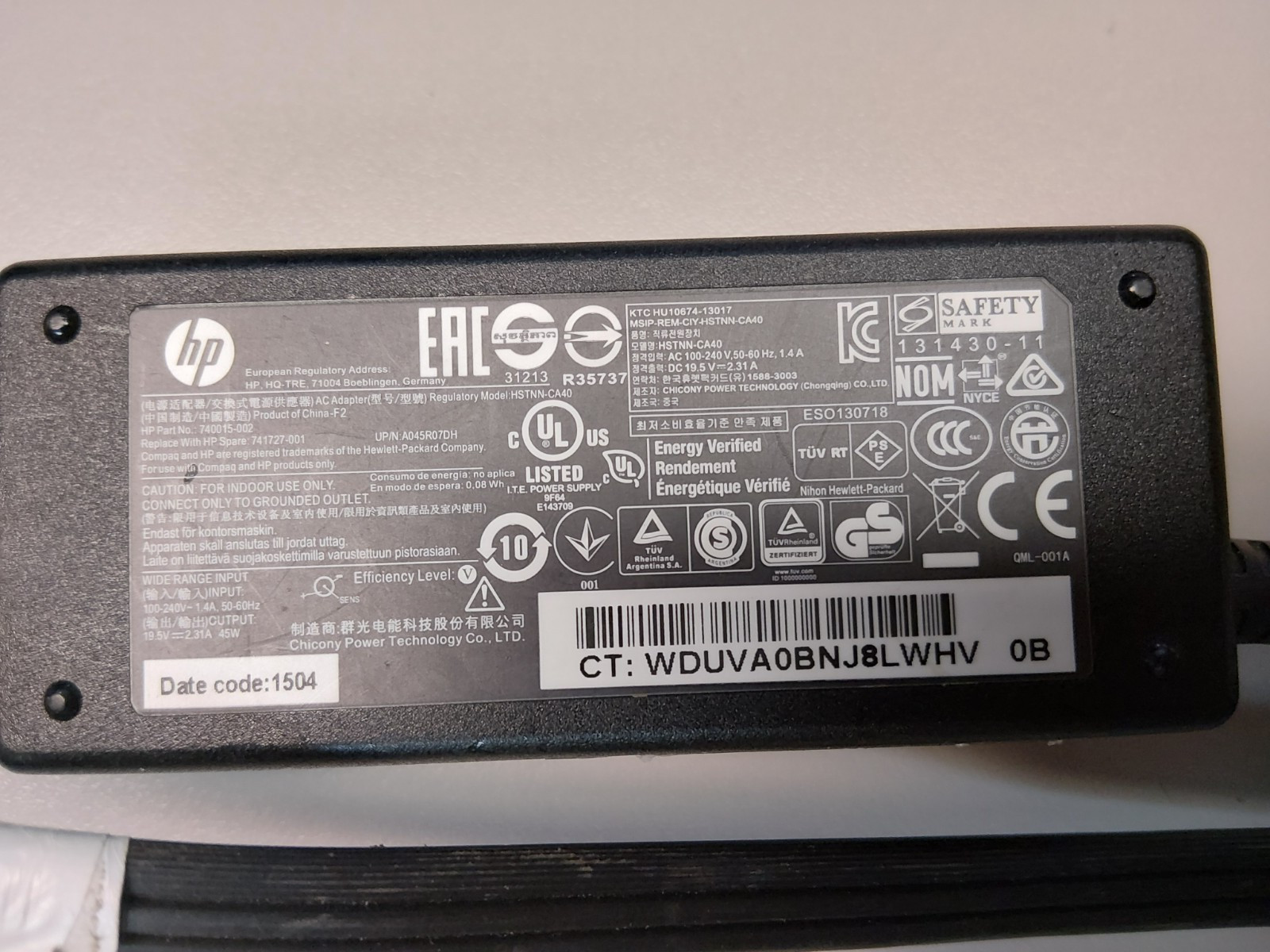 HP 15-R132WM ORIGINAL HP RECHARGER