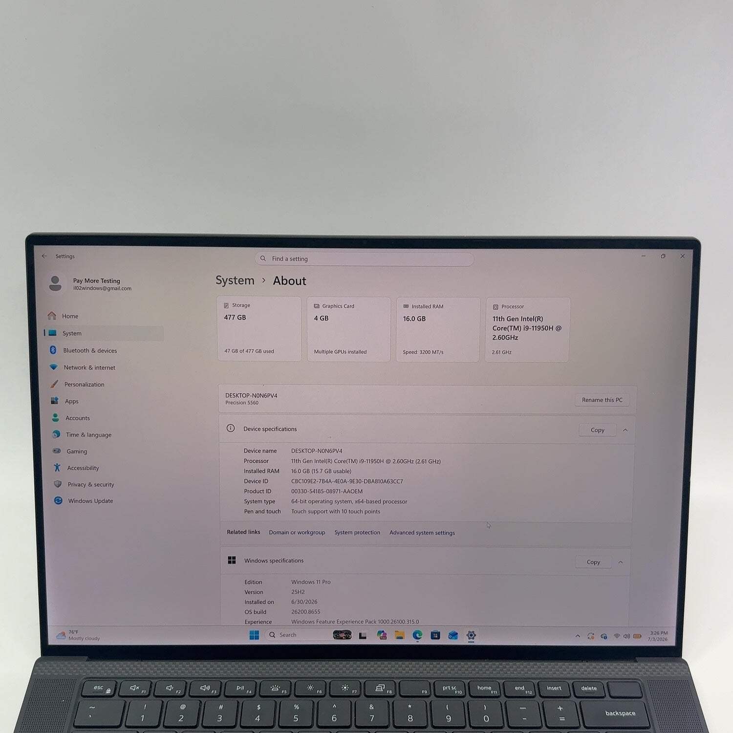 Dell Precision 5560 15.6″ i9-11950H 2.6GHz 16GB RAM 500GB SSD RTX A2000