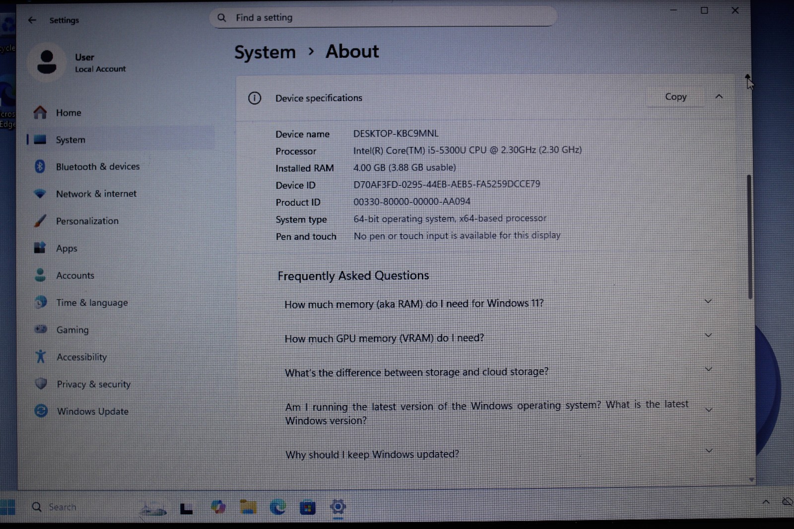 Dell Latitude E7450 Laptop i5-5300U 2.30GHz 4GB 256GB SSD- Win11 Pro
