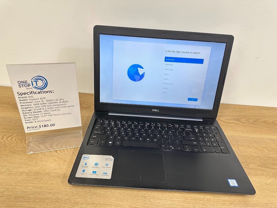 Dell Inspiron 5570, Core i5 8250U, 16GB DDR4, Intel UHD 620, 512GB SSD, 2017