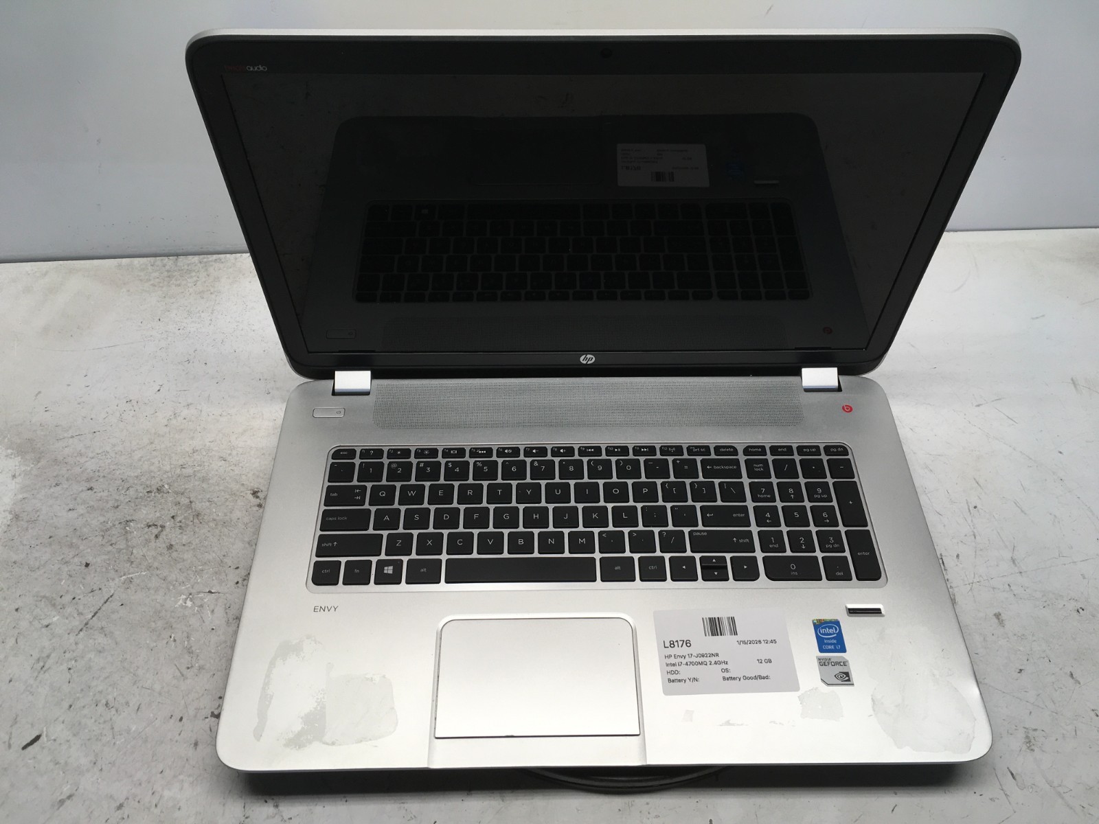 HP Envy 17-J0922NR Intel i7-4700MQ 2.4GHz 12 GB NO HDD
