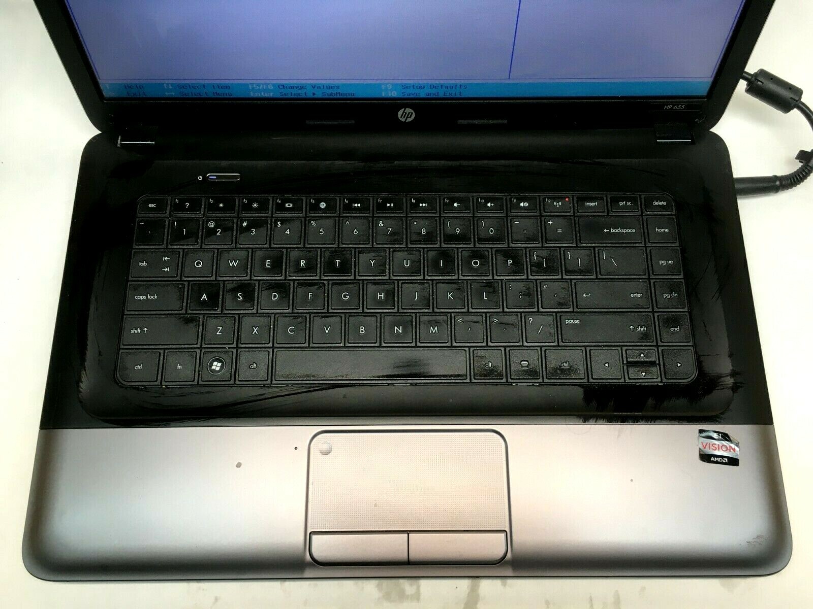 HP ProBook 655 15.6″ Laptop AMD E series Boots to BIOS NO HDD/RAM/Charger JR