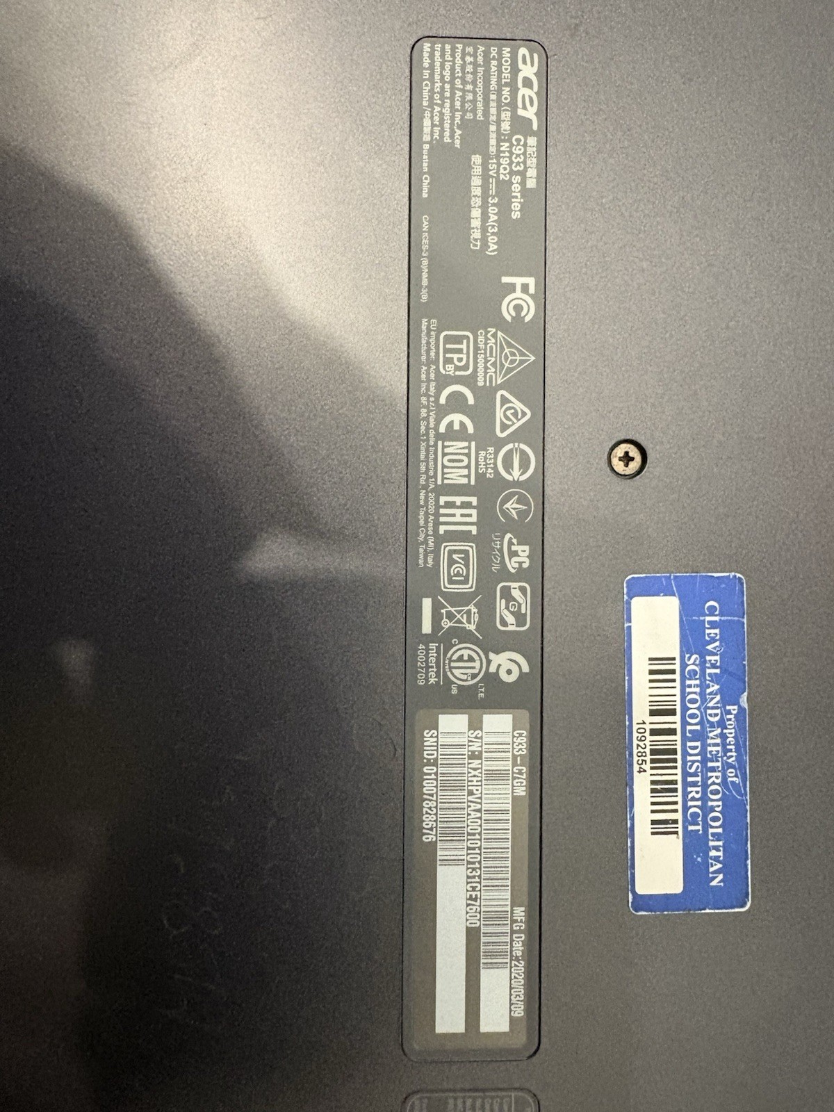 Acer Chromebook C933-C7GM 14” Laptop School Locked Parts Repair Charger