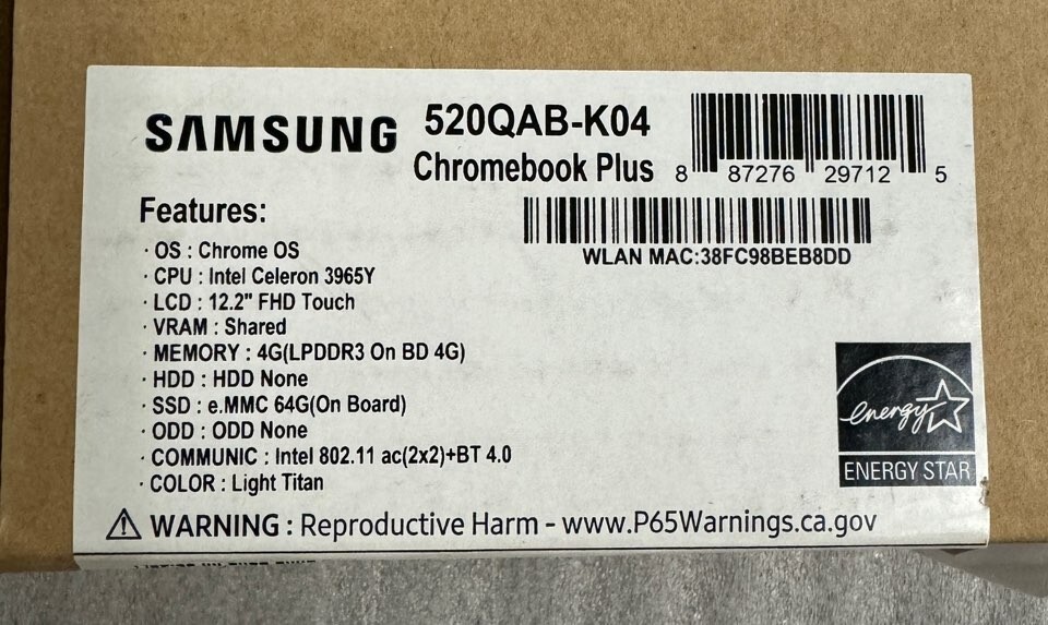 Samsung Chromebook Plus 12.2” Touch (4GB RAM /64GB SSD)_XE520QAB-K04US