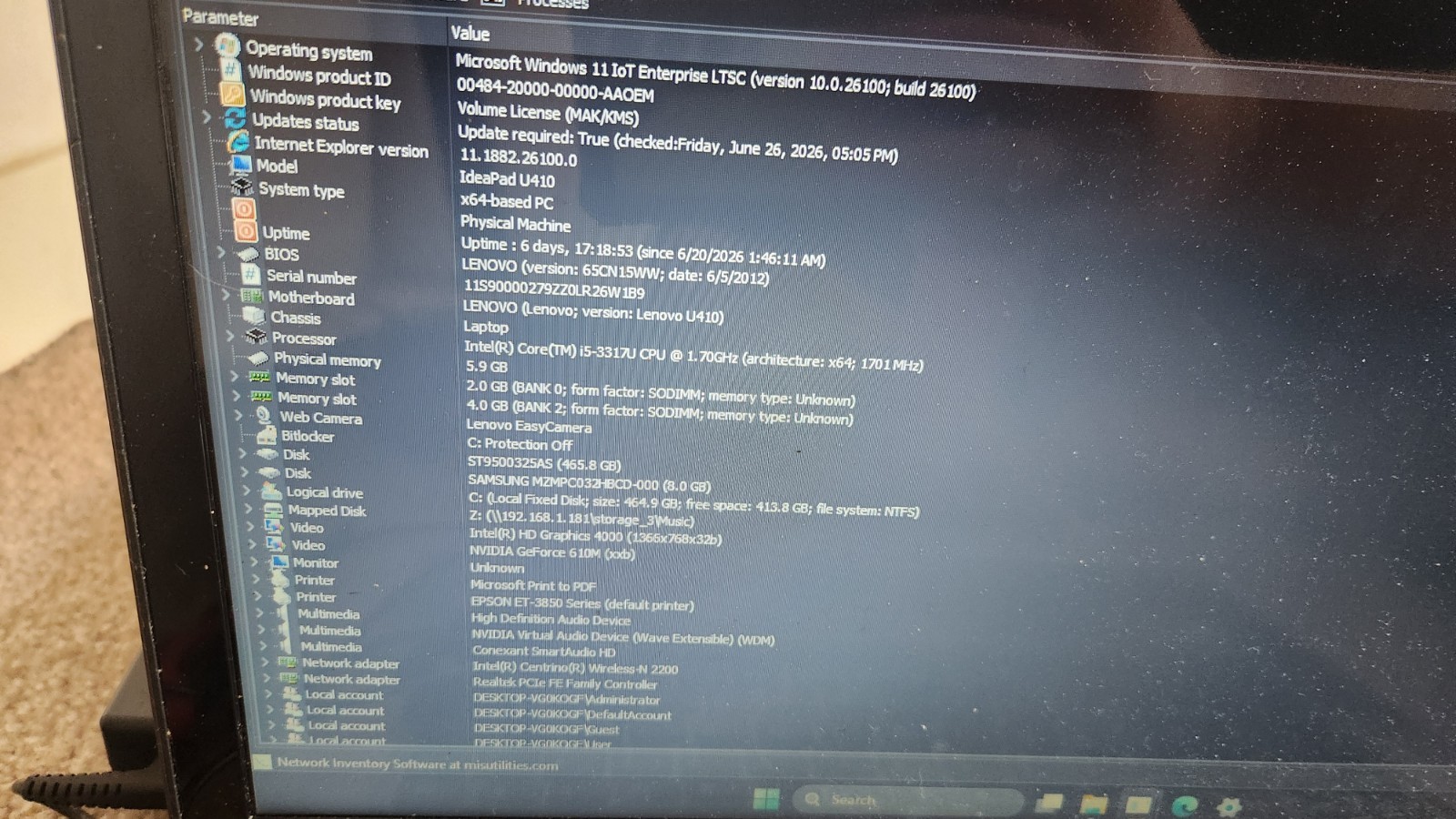 Lenovo Ideapad U410 Laptop Black Windows 11｜i5-3337U, 6GB, 500GB HDD