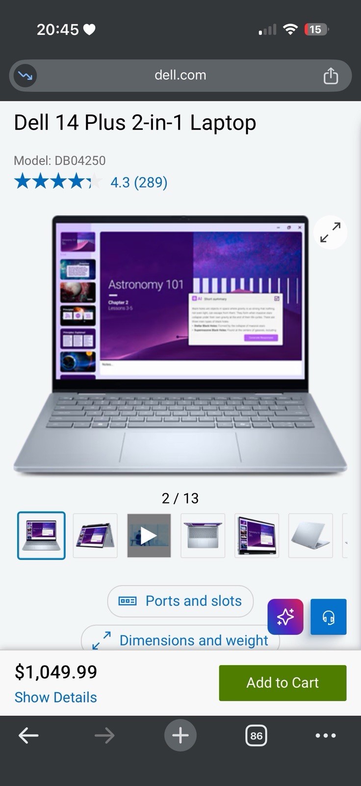 Dell 14 Plus 2-in-1 14″ Touchscreen Core Ultra 7 16GB 954GB SSD Blue