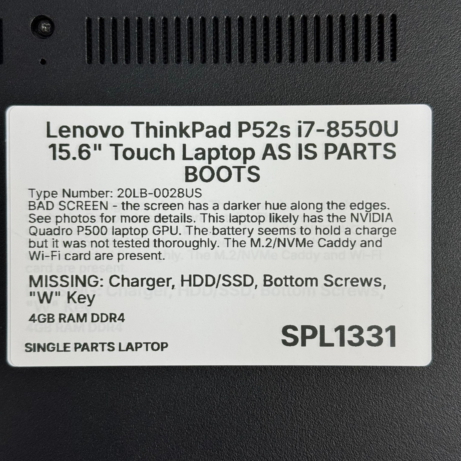 Lenovo ThinkPad P52s i7-8550U 15.6″ Touch Laptop AS IS PARTS BOOTS *ROUGH