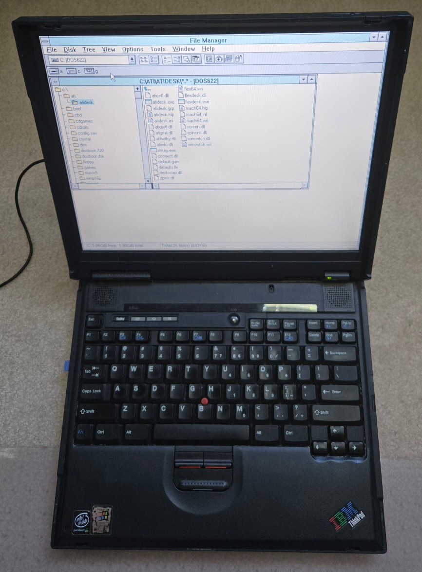 Vintage IBM Thinkpad A21m Laptop Windows 95 & DOS/Win 3.11, Floppy, Works Great