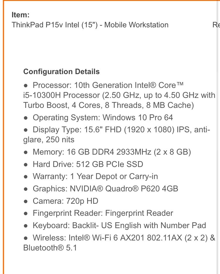 Black lenovo thinkpad p15v (15″)
