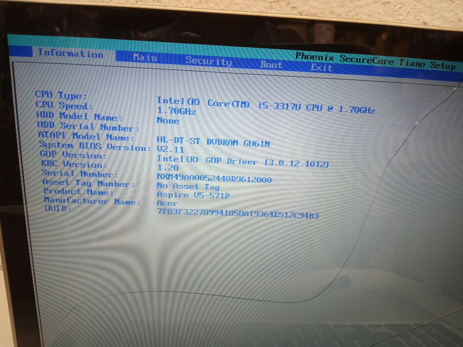 Acer Aspire V5-571P Intel Core i5-3317U 1.7GHz 2GB Ram DVD, NO HARD *FOR PART