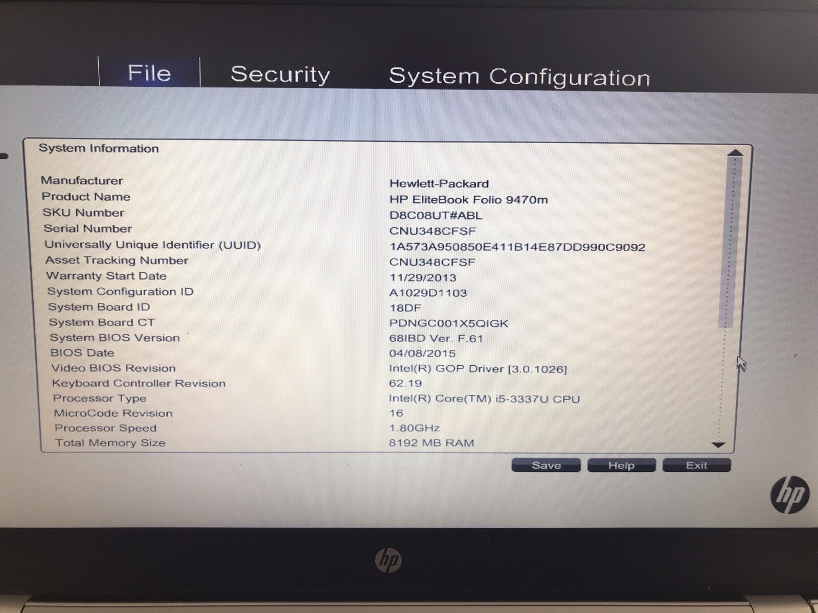 HP EliteBook FOLIO 9470M/ I5-3337U/ 1.8 GHZ / 8 GB RAM/ 500GB HDD/ W CADDY