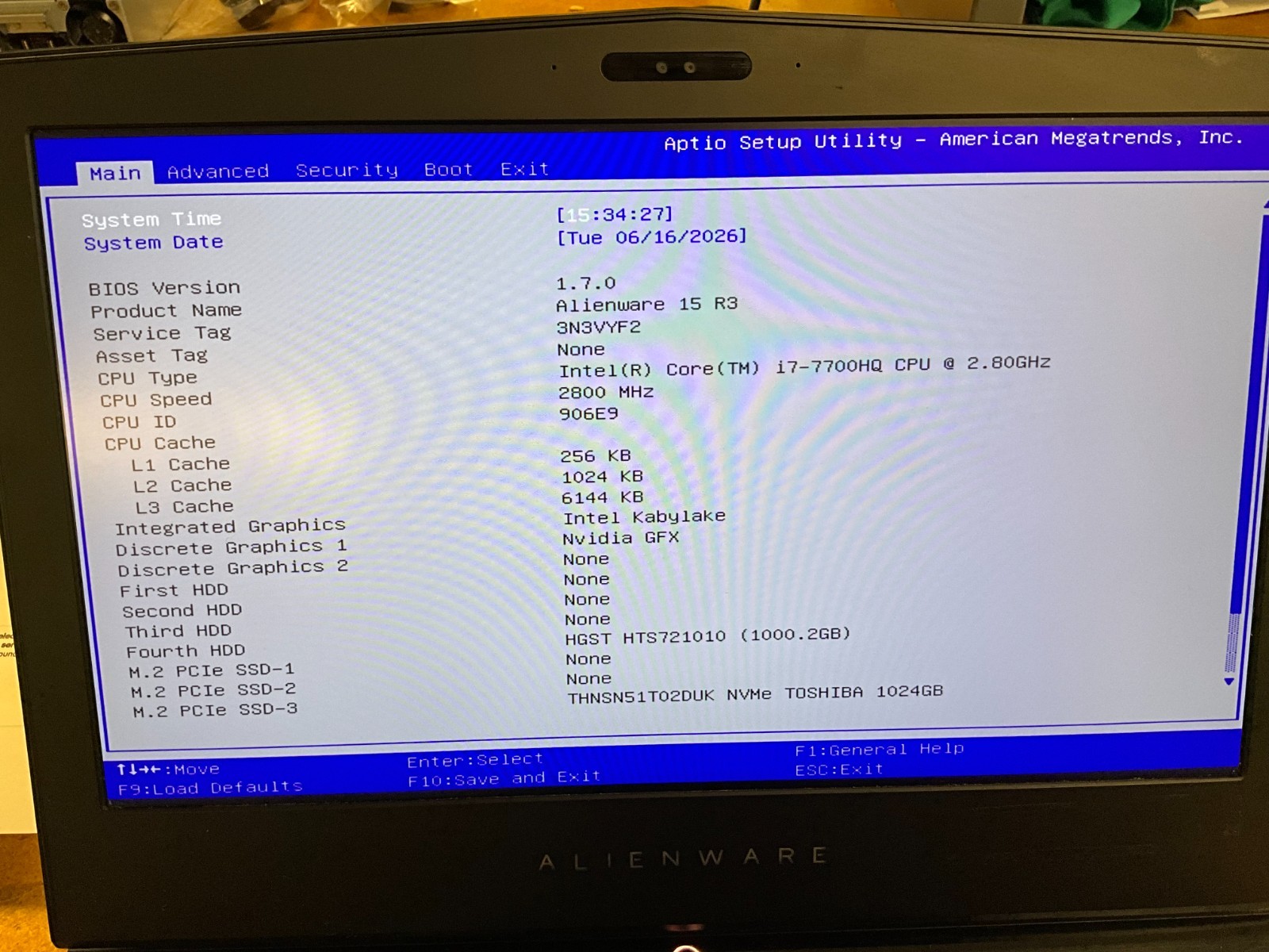 Alienware 15 R3 P69F001 i7-7700HQ 32GB 1TB GTX 1070 NO OS LAPTOP 15.6″ 3N3VYF2