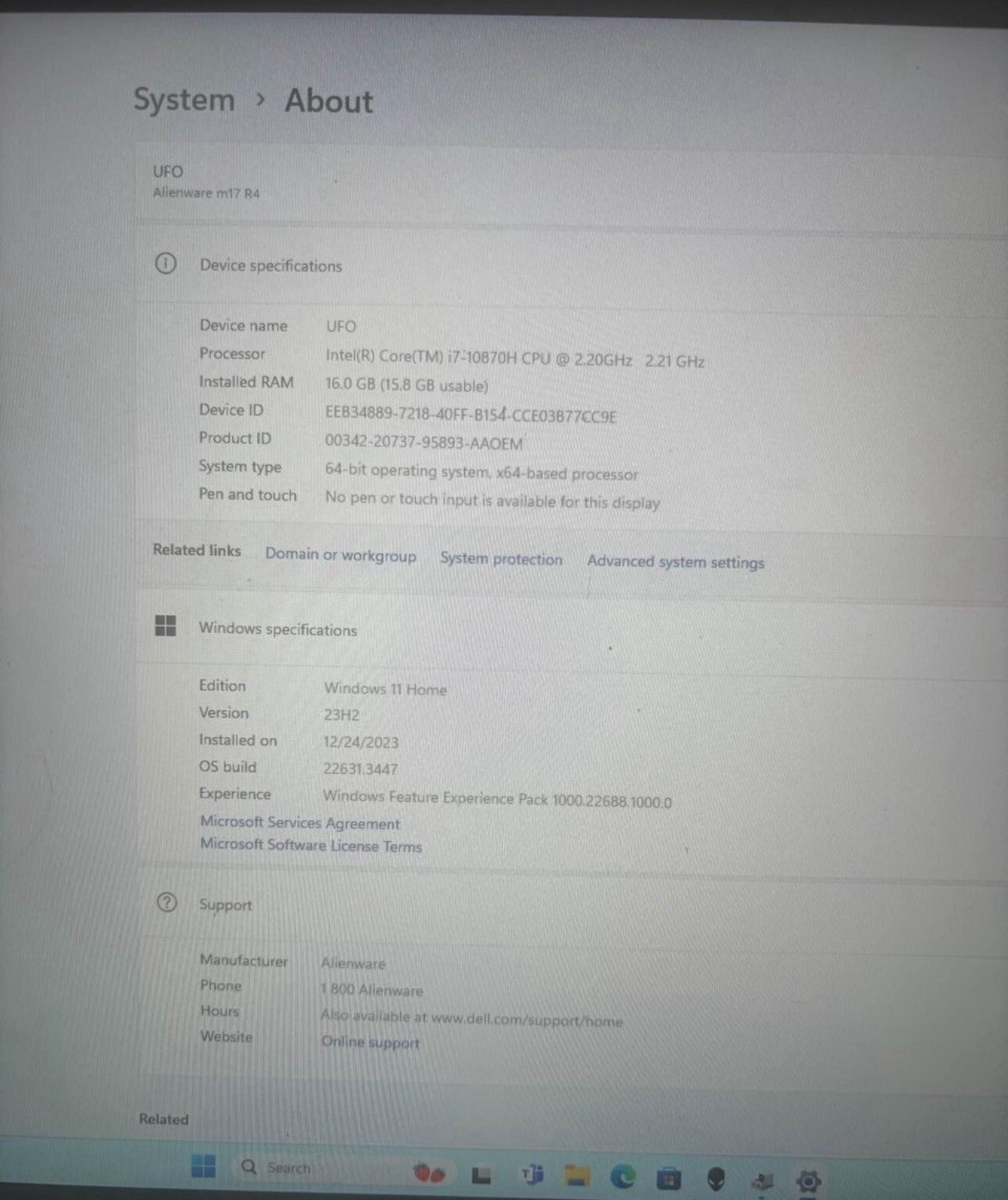 Alienware m17 R4, 17.3 inch FHD (Full HD) Gaming Laptop